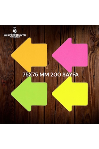 7.5x7.5 Cm Ok Şekilli Not Kağıdı Yapışkanlı Post-it 4 Renk 50 Şer Adet Toplam 200 Sayfa
