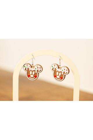 Mickey Gingerbread Yılbaşı Küpe Çifti - Zencefilli Kurabiye Temalı Eğlenceli Kış Aksesuarı Kahverengi