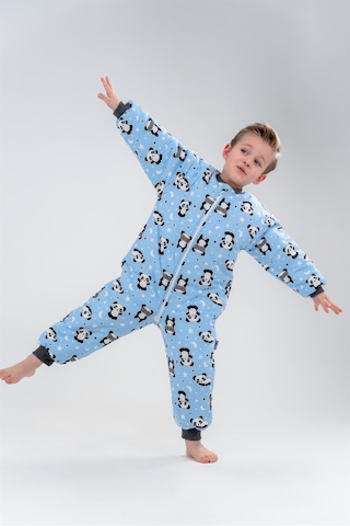 Kız Erkek Çocuk Kalın Elyaf Dolgulu 2.5 Tog Desenli Uyku Tulumu-mavi Mavi