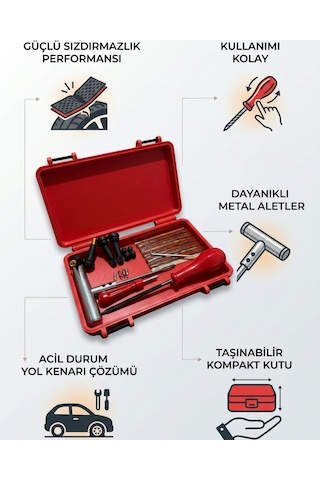 Profesyonel Metal Saplı Fitil Atma Seti - Lastik Tamir Kiti - Taşıma Kutulu Çantalı