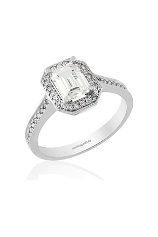Baget Taşlı Beyaz Altın Tektaş Yüzük 14K Gold 380147543