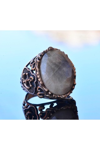 Gerçek Doğal Safir Taş Yüzük, Denizci Yüzüğü, 14.25 Karat, Çapa Yüzüğü, Gümüş Sterling Gümüş