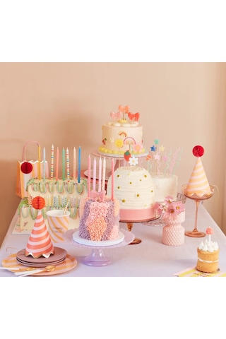 Meri Meri - Multi Stripe Candles - Multi Renkli Çizgili Mumlar X16