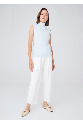 Peraluna Kadın Balıkçı Yaka Dar Kalıp Kolsuz Bluz Açık Mavi-Açık Mavi