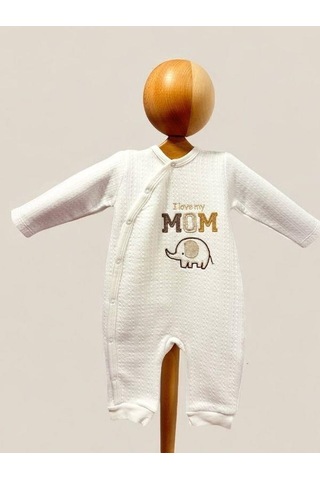 Cantoy Bebek I Love My Mom Yazılı Filli Tulum-15301 Ekru
