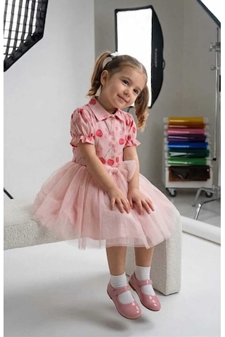 Ministok Cherry Blüz Tütü Etekli İkili Kız Çocuk Takım Pembe