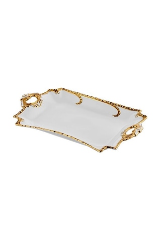 Camelia Gold Dikdörtgen Kulplu Geniş 39x21x3 Beyaz - Altın