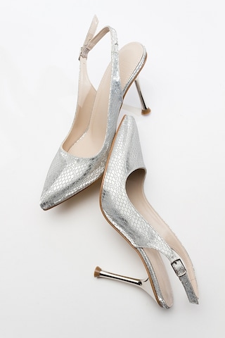 Luvishoes Orfo Gümüş Desenli Kadın Yüksek Topuklu Ayakkabı Gümüş