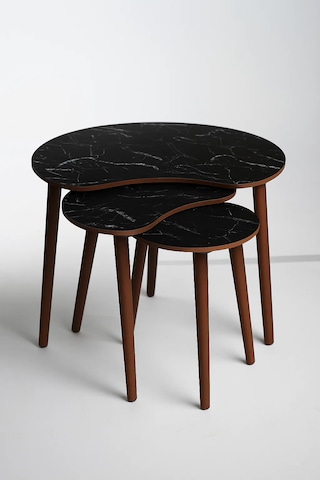 Berlin 3'lü Zigon Sehpa &100 Mdf Siyah Mermer Desen