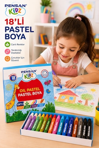 Pensan Kidz 18 Renk Pastel Boya Çocuklar İçin Canlı Renkler Kırılmaya Dayanıklı Çok Renkli