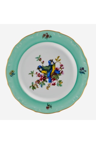 Mavi Kuşlu Yeşil Porselen Pasta Tabağı 19 Cm