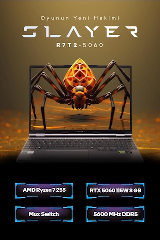 Game Garaj Slayer R7t2-5060 C4 Amd Ryzen 7 255 32gb Ram 1tb Ssd Rtx5060 15.3" 180hz Qhd+ Ips Freedos Gaming Laptop