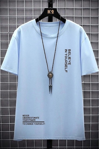 Erkek Belive İn Yourself Baskılı Oversize Tshirt Bebemavi Bebek Mavisi