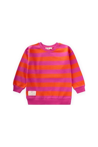 Cigit Çizgili Triko Sweatshırt 2-12 Yaş Turuncu Fuşya Turuncu