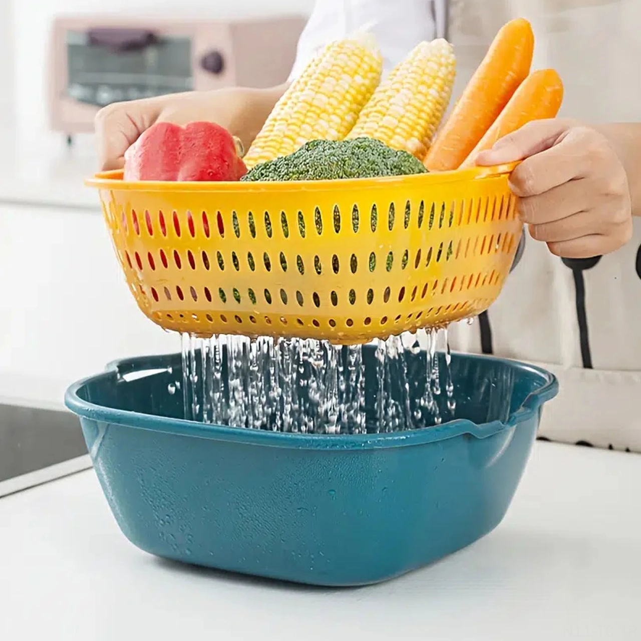 Skycity Ev Kullanıma 6'lı Katlı Plastik Yıkama Sepeti - Mutfak Meyve Sebze Süzme Sepeti Büyük-orta-küçük Set - Güvenli, Dayanıklı Ve Kolay Temizlenir Mavi - Sarı