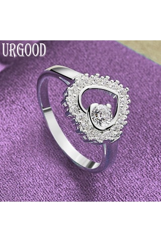 925 Ayar Gümüş Romantik Aaa Zirkon Kalp Yüzük Hediye Moda Düğün Takı 10