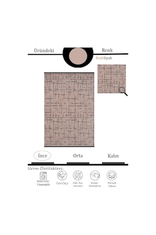 Çam Halı Bodrum Bdrr 119 Bej Özel Latex Kaymaz Tabanlı Kilim
