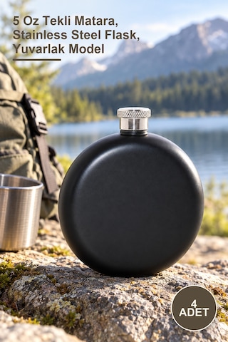 4 Adet Paslanmaz Çelik Yuvarlak Matara 5 Oz Tekli Matara, Stainless Steel Flask, Yuvarlak Model Sarı
