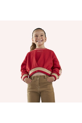 Kız Çocuk Kolları Parça Detaylı Sweatshirt Kırmızı 2421gk08049-4979 001