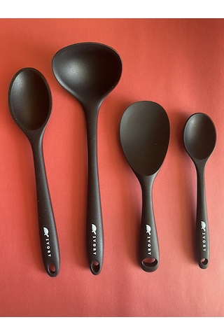 Multiamo Sert Uçlu Isıya Dayanıklı Silikon Kaşık Seti 4 Parça Siyah