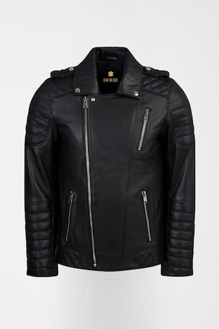 Derije Modric Hakiki Deri Erkek Siyah Biker Motorcu Tarzı Mont
