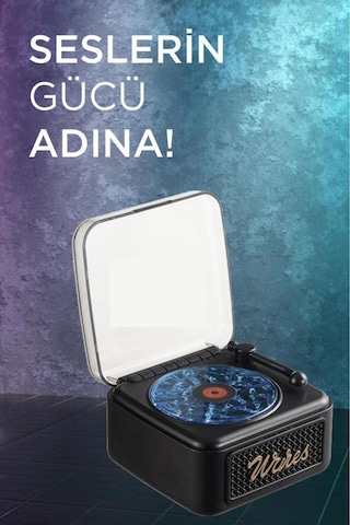 Nostalji Plak Görünüm Mini Dekor Waves Bt Işıklı Müzik Çalar Saat Tf Kart Aux Özellikli