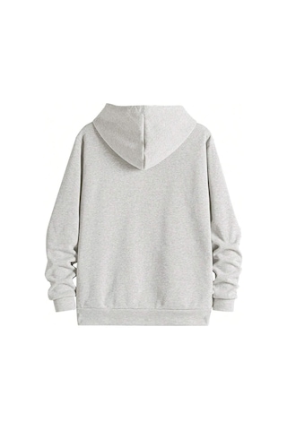 X X Yüz Fermuarlı Hırka Sweatshirt - Gri Baskılı Oversize Kışlık Kalın Kapüşonlu Gri