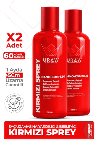 Uraw Saç Uzamasını Destekleyici ve Dökülme Karşıtı Kırmızı Sprey 2 x 125 ML