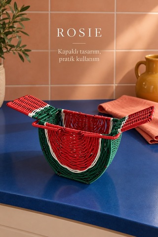 Rosıe Karpuz Desenli Kulplu Dekoratif Sepet Karışık