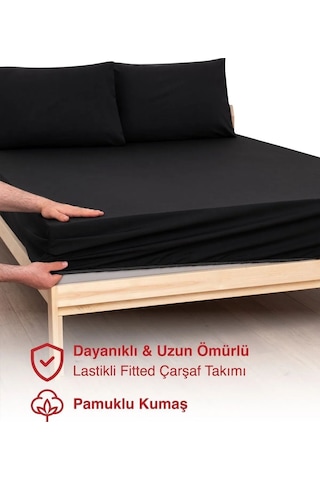 Lastikli Çarşaf %100 Pamuklu Penye Kumaş Tek/çift Kişilik Siyah