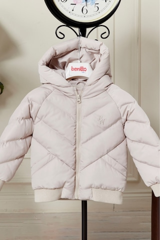 Erkek Bebek Kapüşonlu Kışlık Şişme Mont Bej