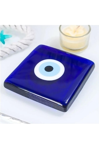 Dekoratif Nazar Boncuklu Cam Kapak Banyo Gider Süsü 10X10 CM