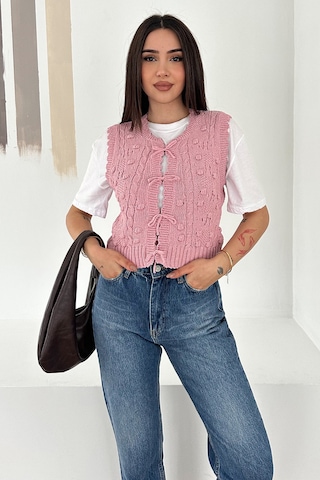Noa & Noa Kadın Ponponlu Bağlamalı Triko Süveter Dokulu & Romantik Stil Pembe