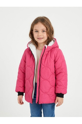 Merdia Kids Soğan Desenli Kız Çocuk İçi Kürklü Mont Fuşya