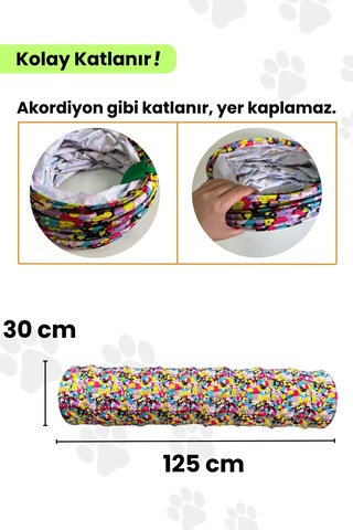Miyav Kalp Desenli Katlanabilir Uzun Kedi Tüneli 125 CM