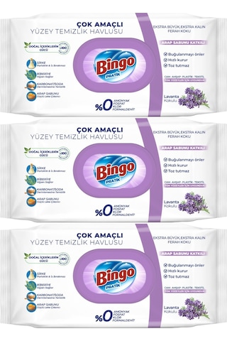 Bingo Clean Yüzey Temizlik Havlusu 96 Yaprak Lavanta Kokulu 3lü 3'lü Set