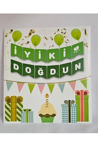 Özel Üretim Kutlama Dekor Parti Süsü İyi Ki Doğdun Yeşil Beyaz Makaron Banner Çok Renkli
