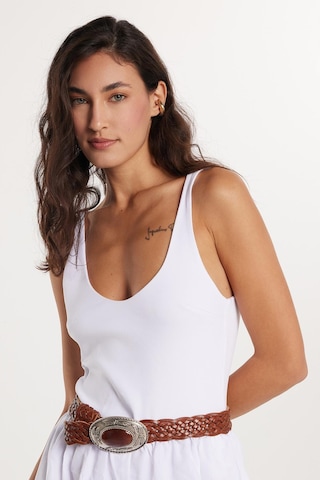 Tudors Kadın Slim Fit Dar Kesim İnce Askılı Balon Etek Beyaz Elbise-33534 Beyaz