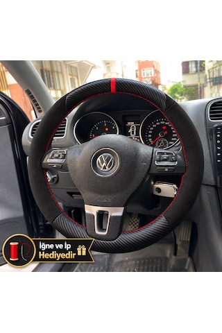 Vw Amarok Dikme Direksiyon Kılıfı Alcantara Süet Mat Karbon Kırmızı Yüzük Ve Dikiş 2010-2016