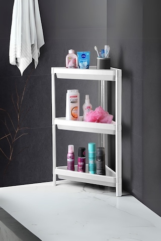 Üçgen Köşelik 3 Katlı Banyo Rafı, Banyo Köşe Düzenleyici, Beyaz
