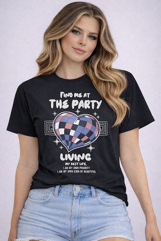 Herkesemoda The Party Baskı Detaylı Basic T-shirt Siyah