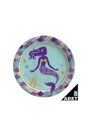 Pırıltılı Deniz Kızı Karton Tabak - 23Cm X 8 Adet