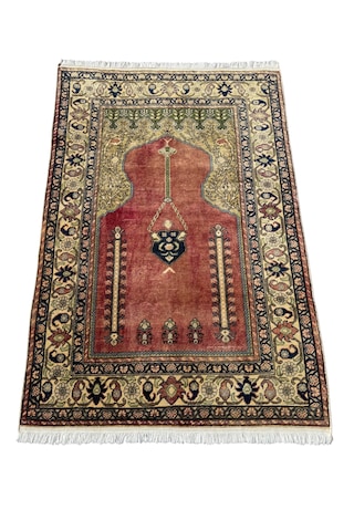 El Dokuma Eskitme Bünyan Halısı Seccade 100x145 Kiremit Namazlık Yün Kiremit