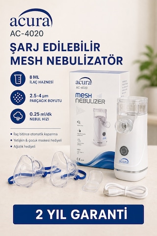 Ac-4020 Şarjlı Mesh Nebulizatör Maske Ve Ağızlık Hediyeli