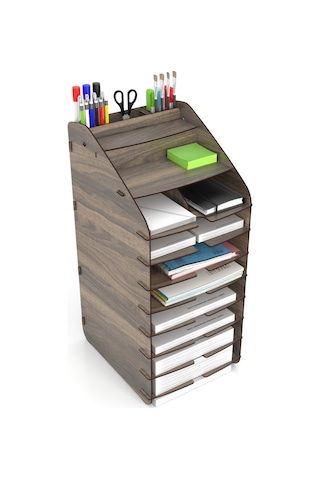 Design Otto Tower Masaüstü Organizer 10 Kat A4 Evrak Rafı 6 Renk Ceviz