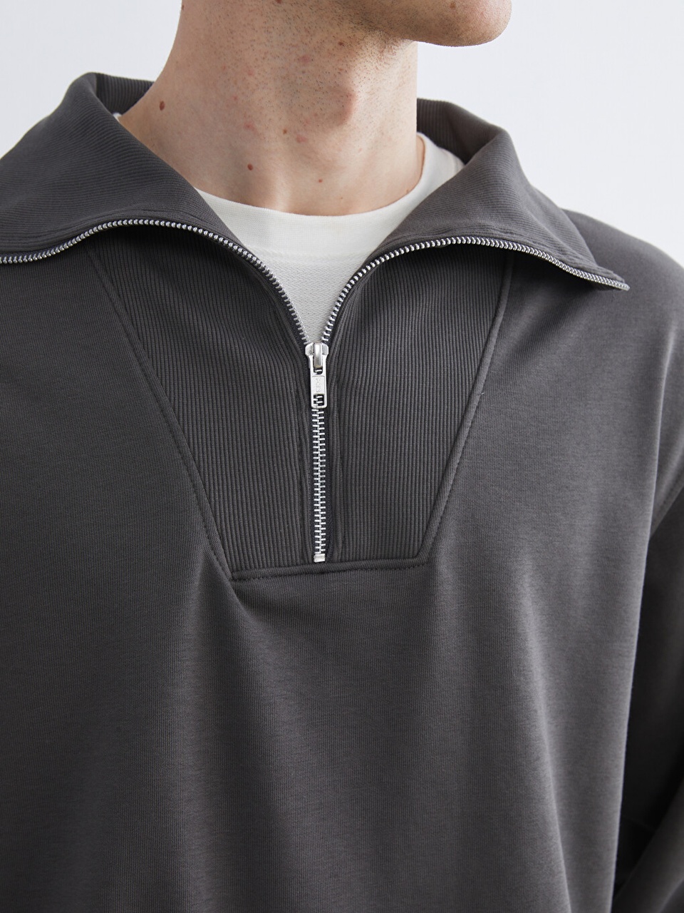 Lcw Vision Antrasit Fermuarlı Dik Yaka Erkek Sweatshirt