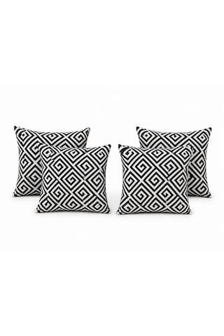 Kırlent 5 4'lü Siyah Beyaz Geometrik Desenli Kırlent Kılıfı 45x45 Cm Dekoratif Yastık Kılıfı Modern Koltuk Kırlenti Gizli Fermuarlı Kare Çok Renkli