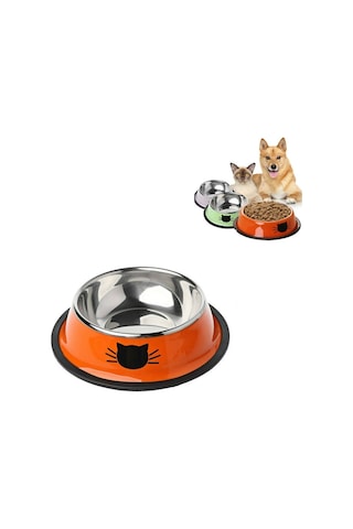 Sones Kaymaz Pet Paslanmaz Çelik Boyalı Kedi Maması Besleyici