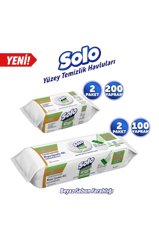 Solo Yüzey Temizleme Mendili Beyaz Sabun Set 4lü 300 Yaprak