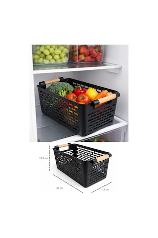 İndecor Houseware 2 Adet Çok Amaçlı Plastik Tutacaklı Organizer Sepet Dolap İçi Çekmece Düzenleyici - Siyah